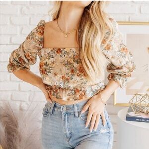 Endless Blu Bohemian Romantic Floral Crop‎ Top Size Medium